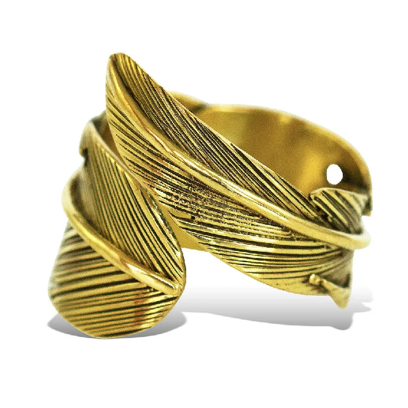 Best hoop earrings with minimal embellishments for a sleek and modern look-<span>RBR-001<span>: </span></span>Wrapped Feather Ring - Brass