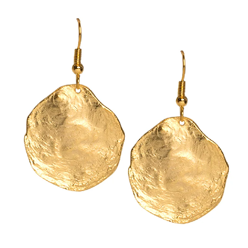 Best hoop earrings with snake chain details for a sleek and modern touch-Brushed Satin Gold Disc Earrings