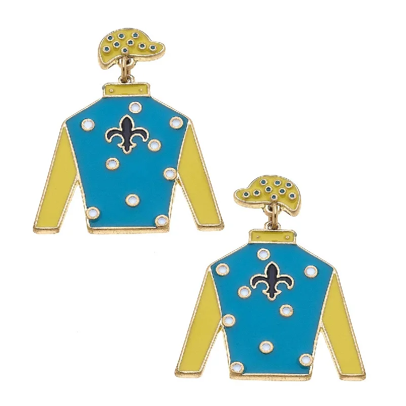 Best hoop earrings with vintage-style detailing for a nostalgic and timeless look-Jockey Earrings in Blue & Yellow