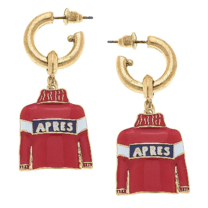 Hoop earrings with diamond-cut surfaces for added sparkle and shine-CANVAS Style - Aspen Après Ski Sweater Drop Hoop Enamel Earring in Red