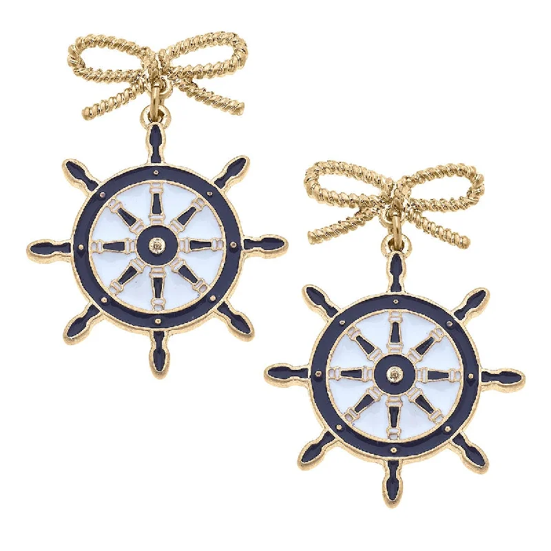 Best hoop earrings with geometric shapes for a modern and artistic appeal-CANVAS Style - Bobbie Enamel Ship's Wheel Earrings