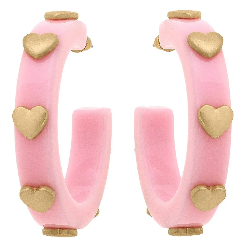 Best hoop earrings with detachable studs for a versatile and adjustable accessory-Canvas Style - Libby Heart Resin Hoop Earrings: Light Pink