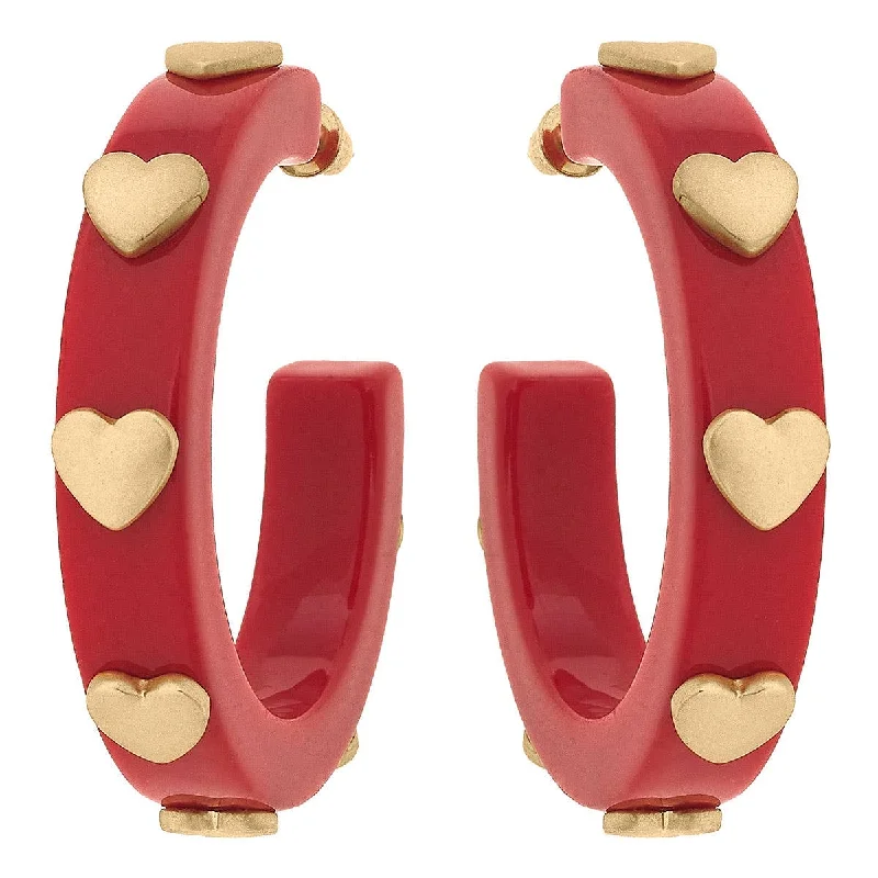 Hoop earrings with artistic filigree designs for an intricate, delicate finish-Canvas Style - Libby Heart Resin Hoop Earrings: Red