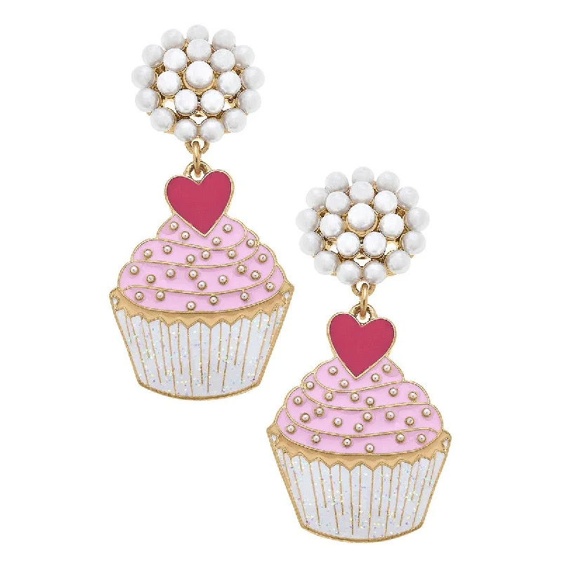 Hoop earrings with polished metal for a shiny and high-quality finish-Canvas Style - Love Cupcake Enamel Earrings in Pink & Fuchsia