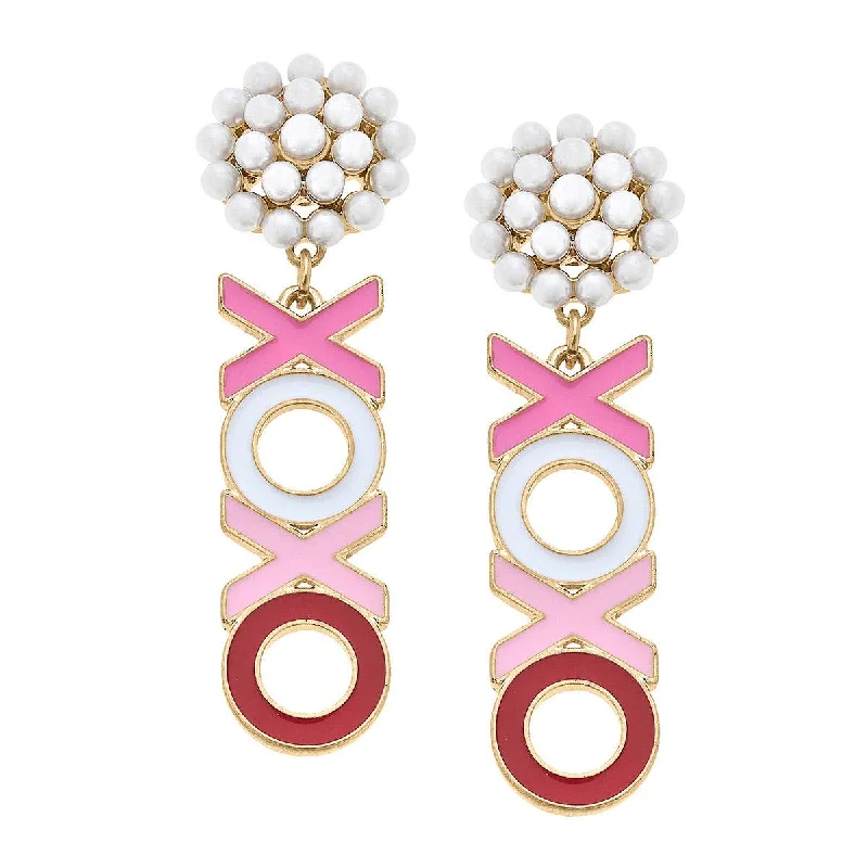 Hoop earrings with hearts for a sweet and romantic gesture-Canvas Style - XOXO Enamel Earrings in Pink & Red