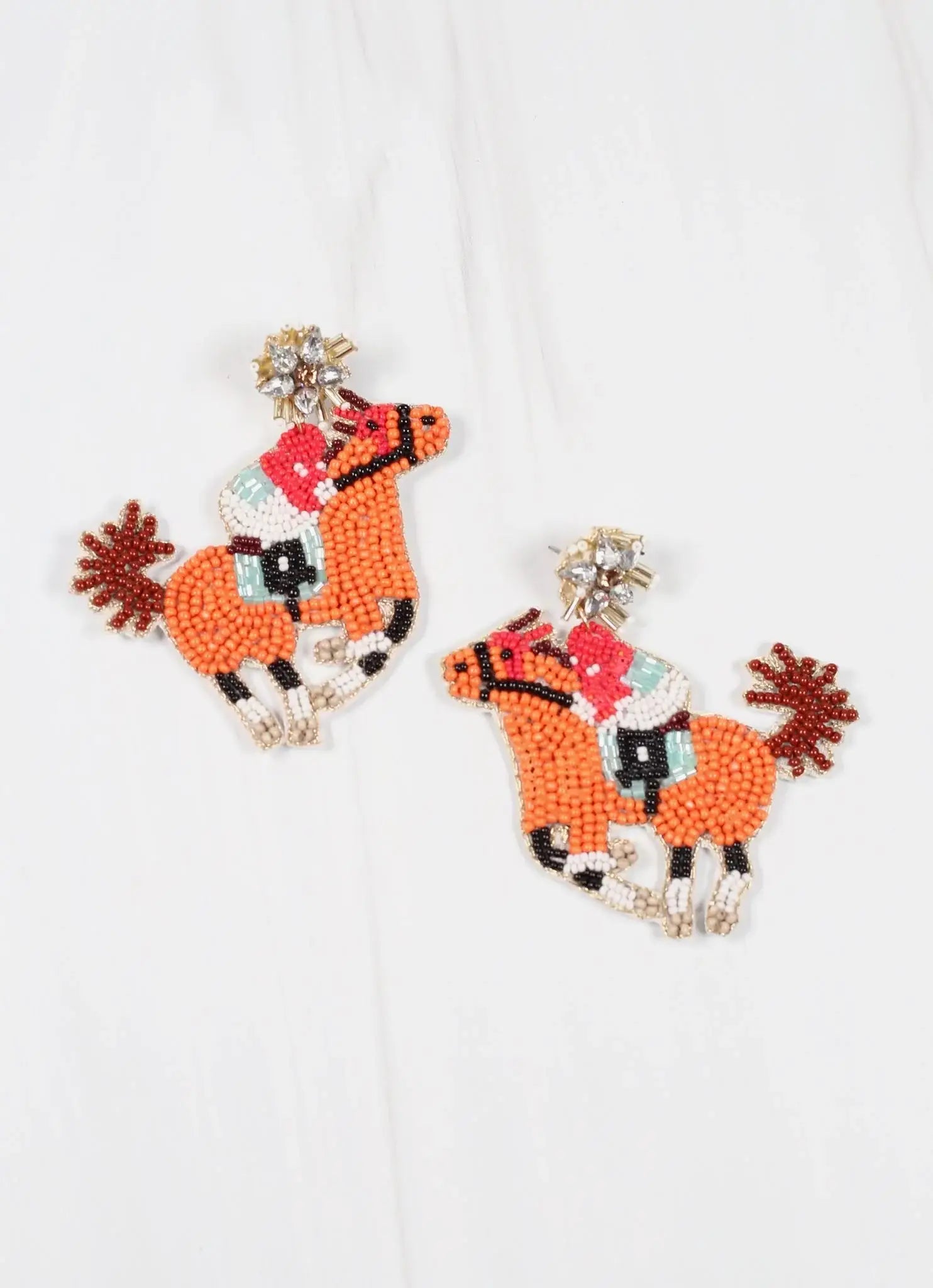 Hoop earrings with open designs for a modern, lighthearted vibe-Caroline Hill - Kentucky Derby Jockey and Horse Earring ORANGE