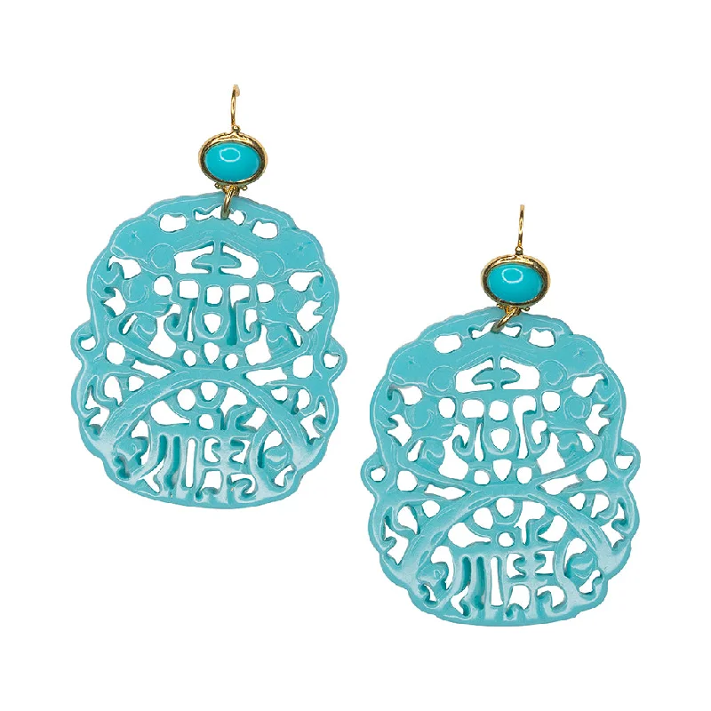 Hoop earrings with pearl accents for a chic and classic style-Carved Turquoise Pierced Earrings