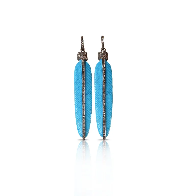 Best hoop earrings with tribal designs for a cultural and exotic aesthetic-Carved Turquoise Feather Earrings