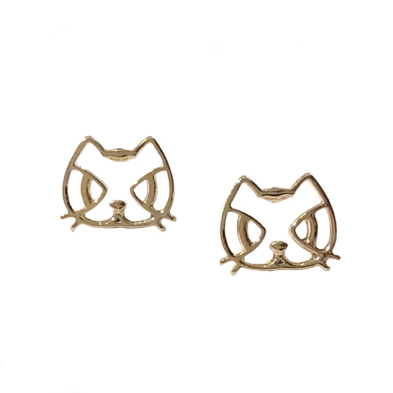 Best hoop earrings with vintage rhinestone embellishments for a retro-glam effect-Cat Outline Studs