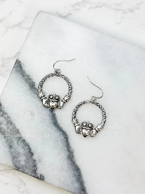 Hoop earrings with stacked layers for a bold and textured design-Claddagh Dangle Earrings