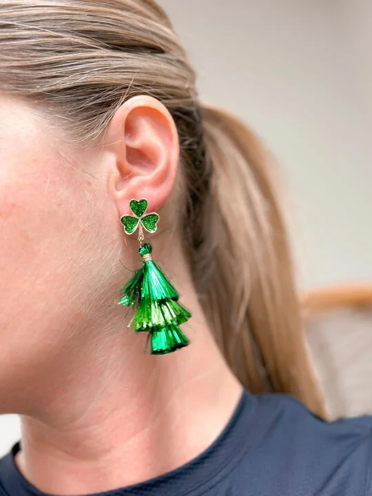 Hoop earrings with circle designs for a classic and timeless shape-Clover Tinsel Fringe Dangle Earrings