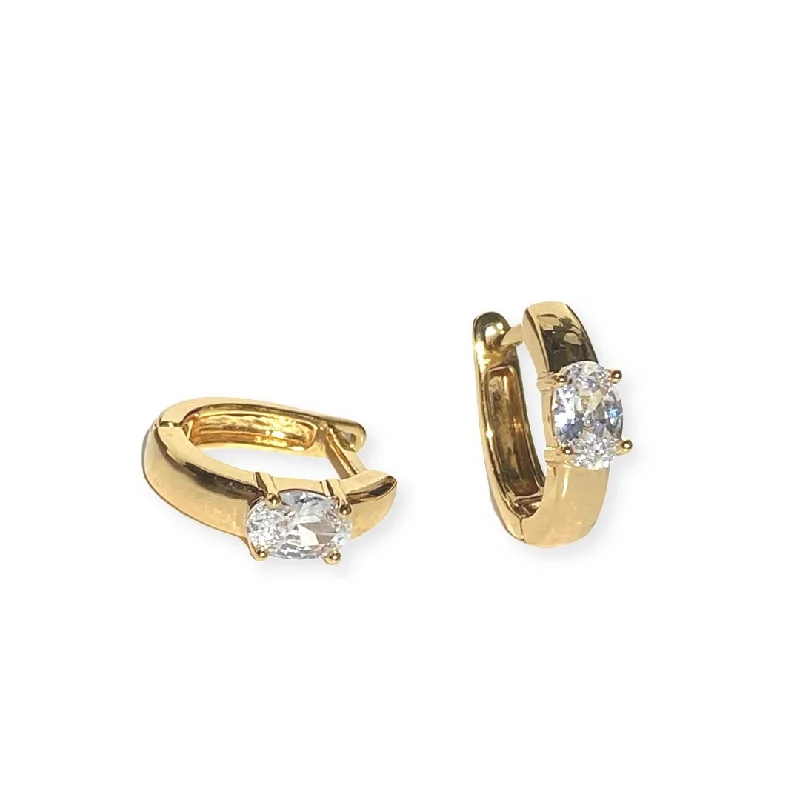 Best hoop earrings with smooth ceramic finishes for a polished, clean style-Gold Filled Oval  Gem Huggies