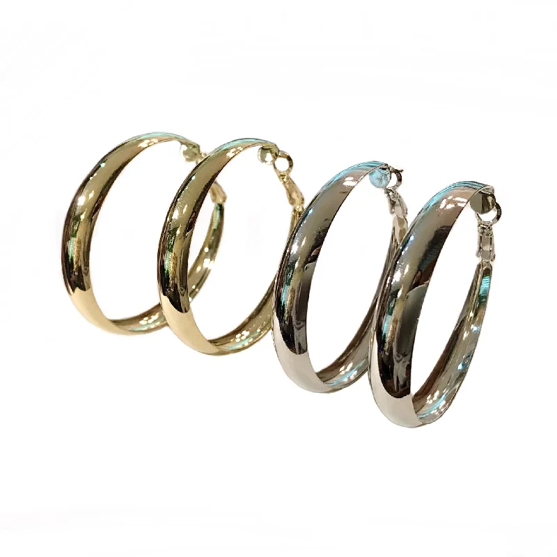 Hoop earrings with textured gold for a refined and sophisticated aesthetic-Crysta Flat Round Hoops