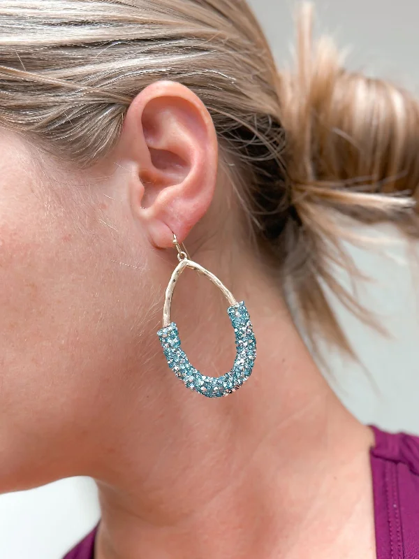 Best hoop earrings with twisted rope designs for a nautical-inspired style-Crystal Encrusted Gold Teardrop Dangle Earrings - Blue