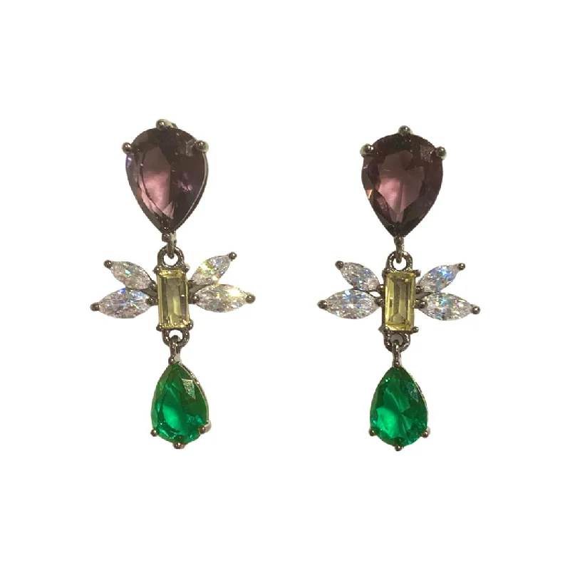 Best hoop earrings with tribal designs for a cultural and exotic aesthetic-Dragonfly Emerald Statement Earrings