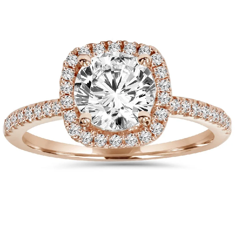 Engagement rings with radiant aquamarine center stones -Eco-friendly 14k Rose Gold 1.25 ct TDW Lab-grown Diamond Halo Ring