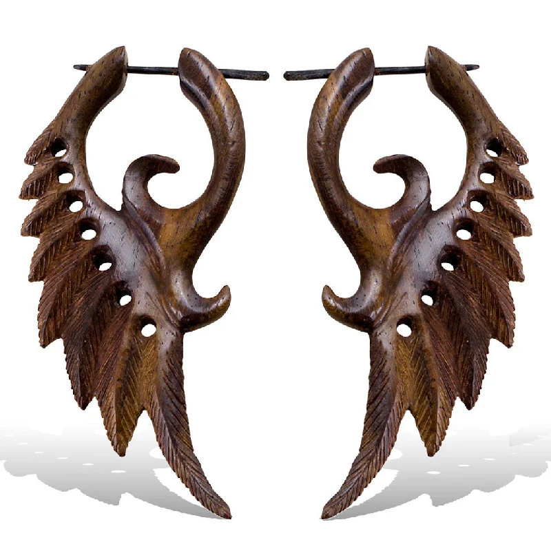 Large hoop earrings for a bold and statement-making fashion accessory-<span>ERW-661<span>: </span></span>Etched Wings - Wood