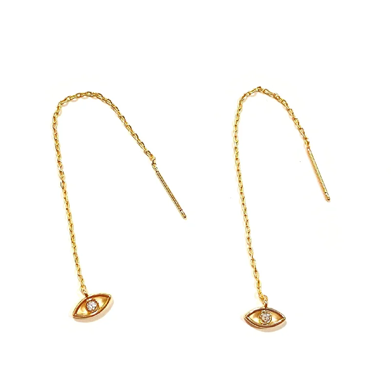 Hoop earrings with luxe velvet finishes for a rich and luxurious touch-Evil Eye Threader Earrings