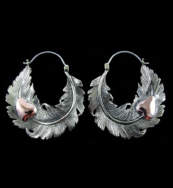 Hoop earrings with luxe velvet finishes for a rich and luxurious touch-Feather Brass Ear Weights