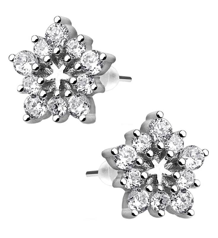 Best hoop earrings with twisted rope designs for a nautical-inspired style-Flower CZ Cluster Sterling Silver Earrings