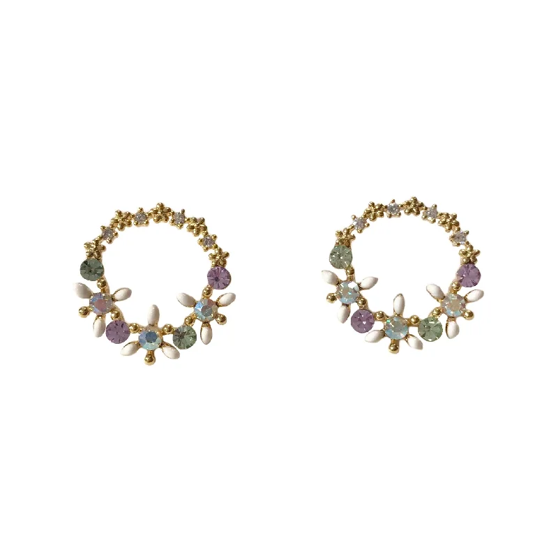 Lightweight hoop earrings for comfortable and all-day wear-Flower Wreath Studs