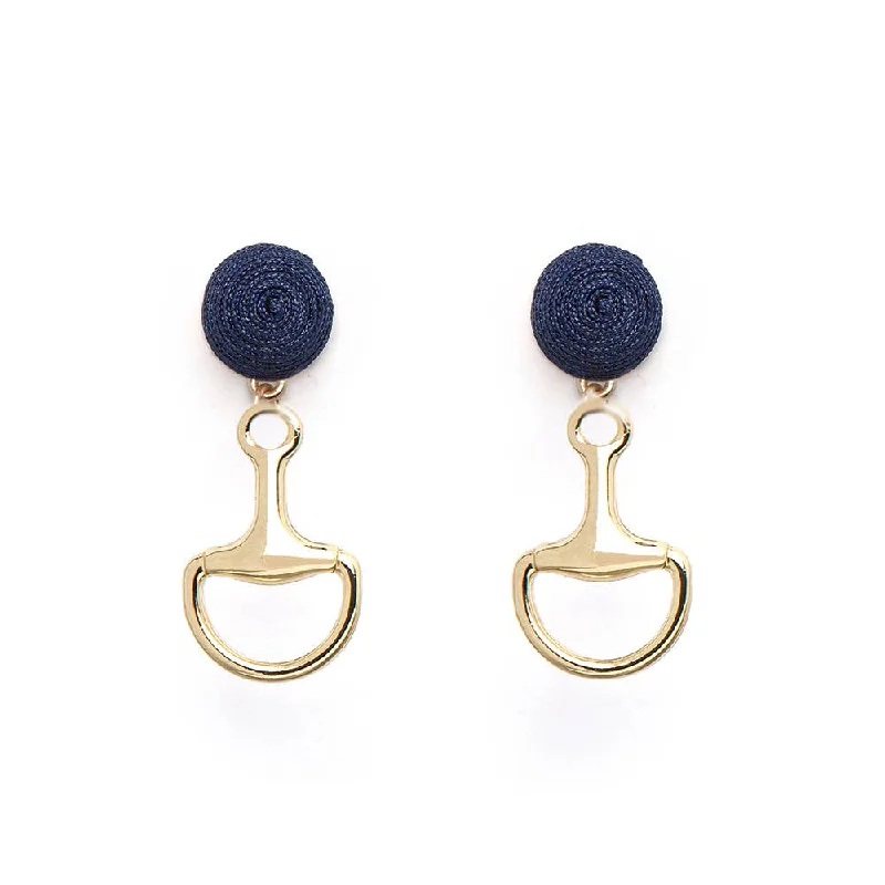 Best hoop earrings with delicate chain details for a trendy and stylish design-Bit Earrings Gold -  Navy Thread