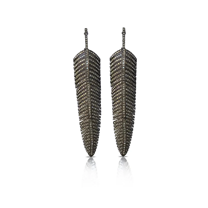 Best hoop earrings with detachable studs for a versatile and adjustable accessory-Full Pave Feather Earrings