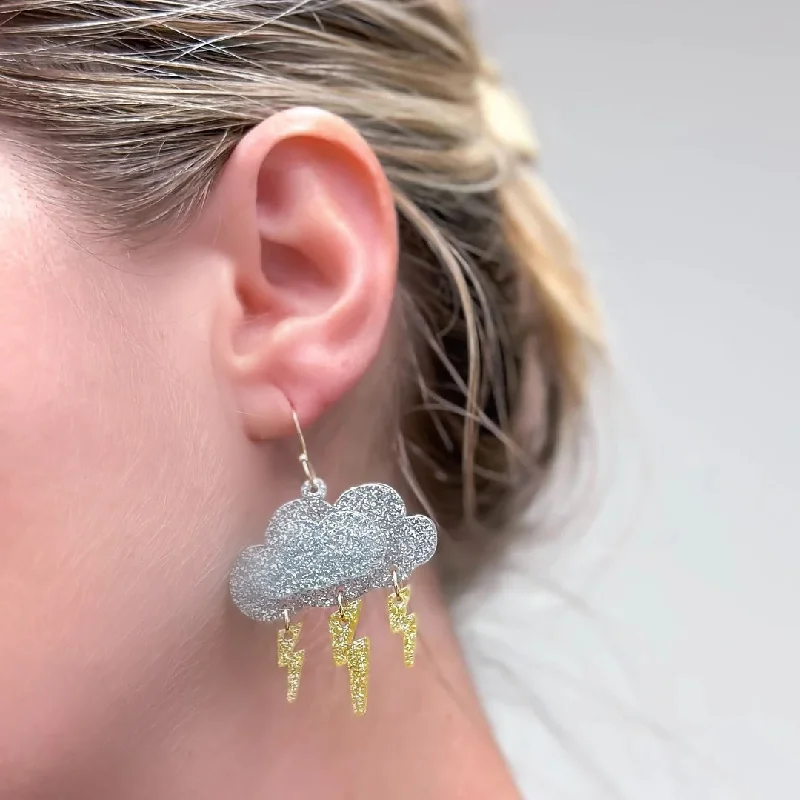 Hoop earrings with textured gold for a refined and sophisticated aesthetic-Glitter Cloud Dangle Earrings