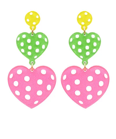 Hoop earrings with heart-shaped frames for a romantic and feminine look-Heart Pickleball Trio Dangle Earrings