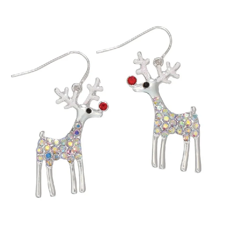 Best necklaces and pendants with sterling silver for an affordable yet stylish choice-Holiday Earrings Silver Rudolph with Crystal