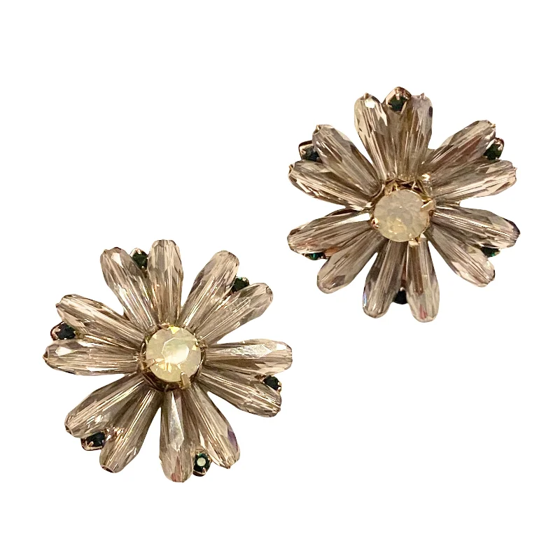 Classic hoop earrings with a thin profile for a sleek and subtle style-Karen Crystal Flower Statement Studs