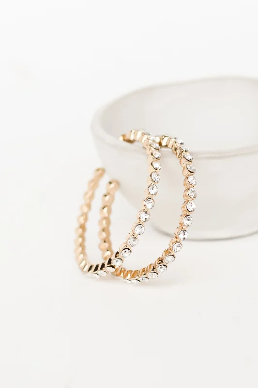 Hoop earrings with diamond-cut surfaces for added sparkle and shine-Kiara Gold Rhinestone Hoop Earrings