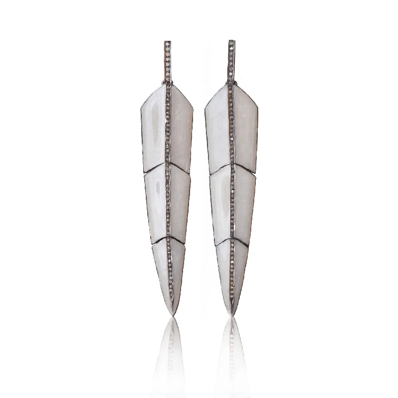 Best hoop earrings with blackened metal for an edgy and bold appearance-Pearl White Enamel Feather Earrings