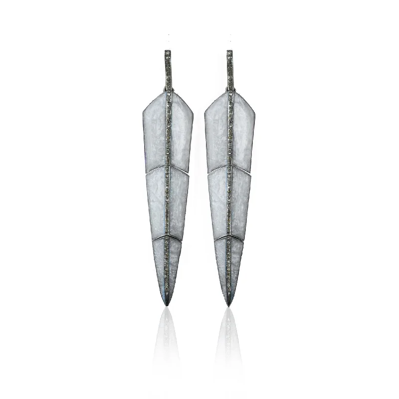 Best hoop earrings with angel wing accents for a spiritual and meaningful design-Pearl Grey Enamel Feather Earrings