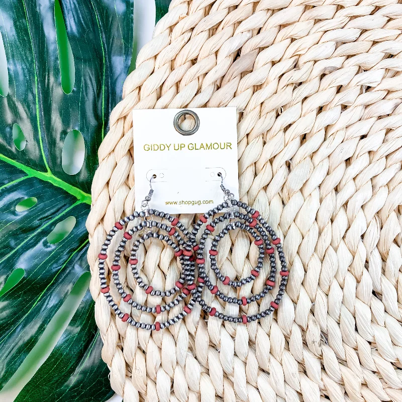 Best hoop earrings with hammered gold for a rustic yet elegant look-Layered Navajo Bead Hoop Earrings in Red