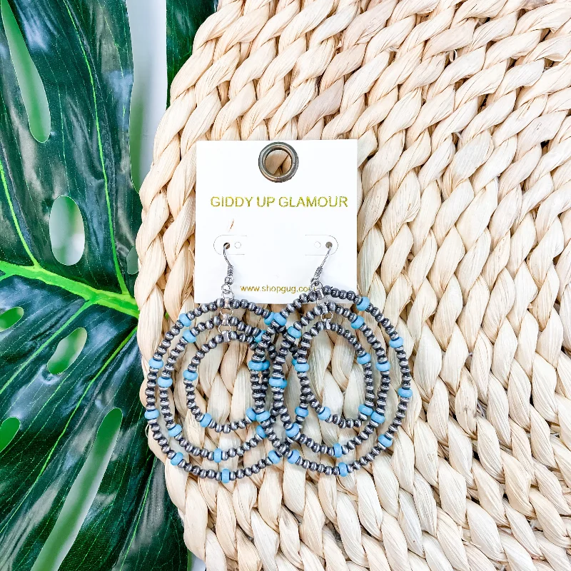 Best hoop earrings with gemstone accents for a colorful and elegant appearance-Layered Navajo Bead Hoop Earrings in Turquoise Blue