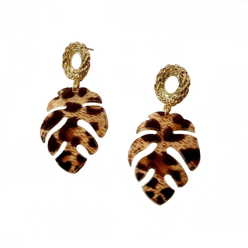 Hoop earrings with intricate designs for a unique and artistic appearance-Leopard Tortoise Leaf Earrings