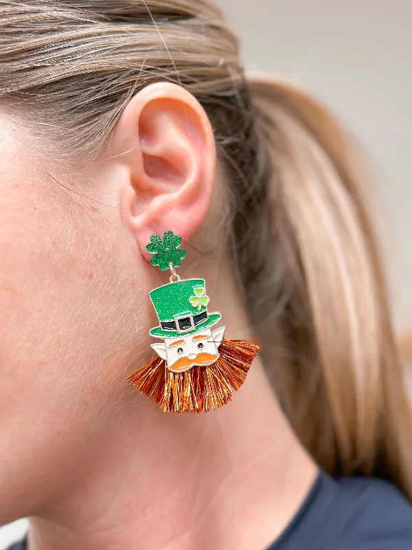 Hoop earrings with diamond-cut surfaces for added sparkle and shine-Leprechaun Head Tinsel Dangle Earrings