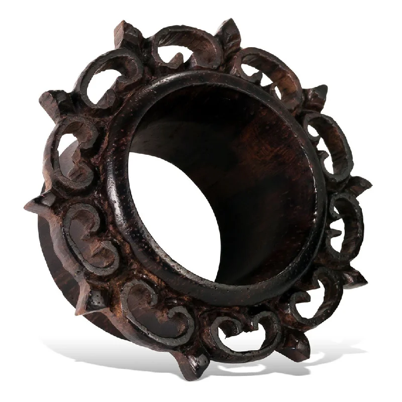 Best hoop earrings with blackened metal for an edgy and bold appearance-<span>EXPW-360<span>: </span></span>Mandala Tunnels - Brown Wood