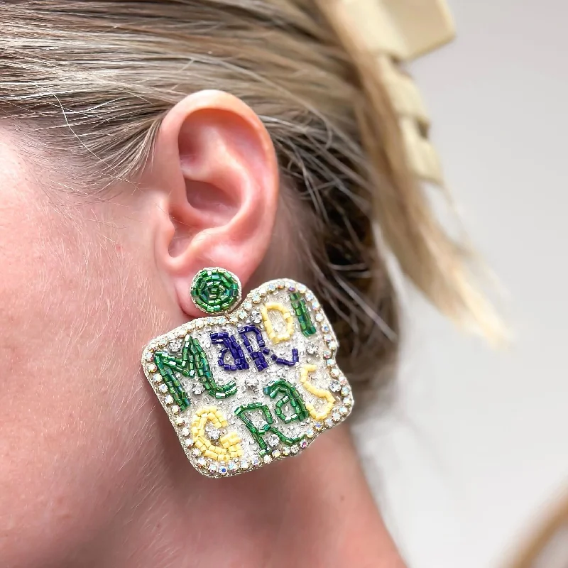 Hoop earrings with enamel stripes for a colorful and eye-catching design-'Mardi Gras' Glitzy Statement Earrings