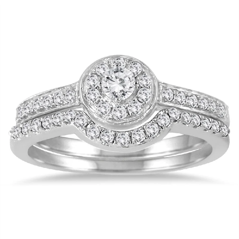 Engagement rings with split-shank topaz designs -Marquee Jewels 10k White Gold 1/2 CT TDW Diamond Halo Bridal Ring Set