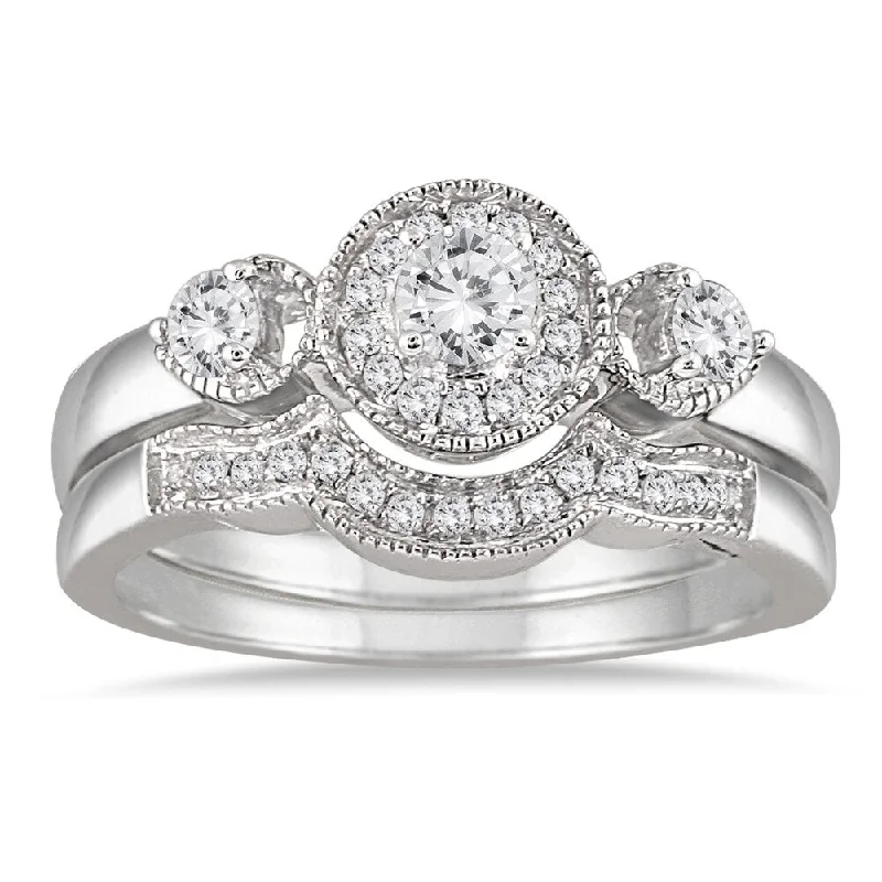 Engagement rings with classic pave garnet bands -Marquee Jewels 10k White Gold 1/2ct TDW Antique Diamond Bridal Ring Set