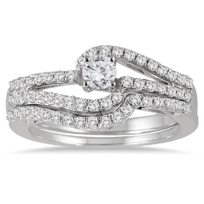 Engagement rings with vintage oxidized gold finish -Marquee Jewels 10k White Gold 3/4ct TDW Diamond Bridal Set