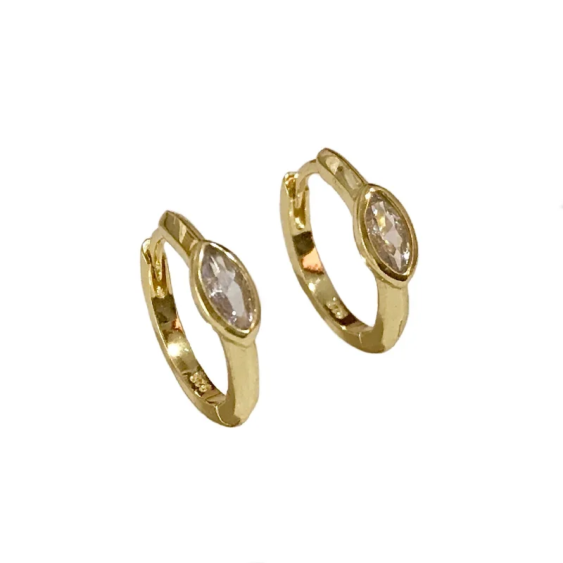 Hoop earrings with diamond-cut surfaces for added sparkle and shine-Marquis Bezel Huggies