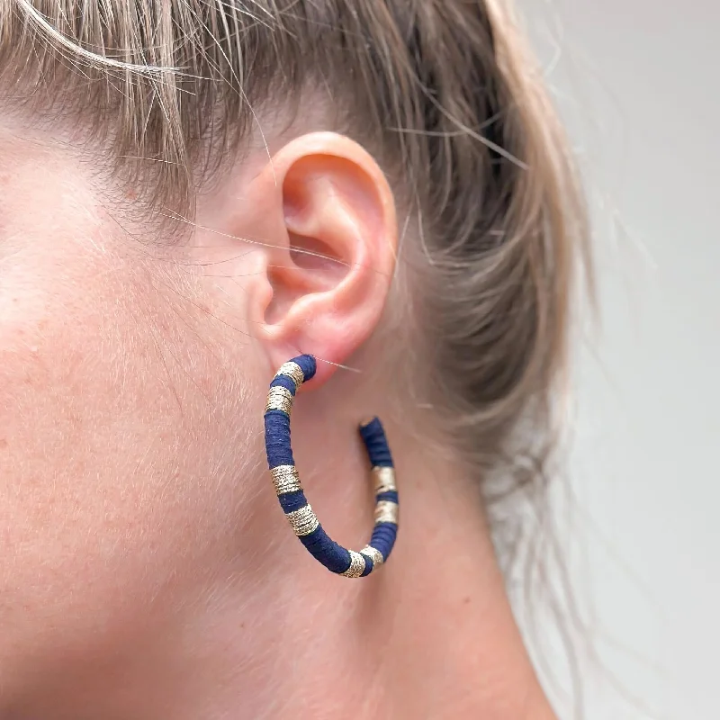 Best hoop earrings with cubic zirconia for a budget-friendly, dazzling look-Metallic Suede Hoop Earrings - Dark Navy Blue