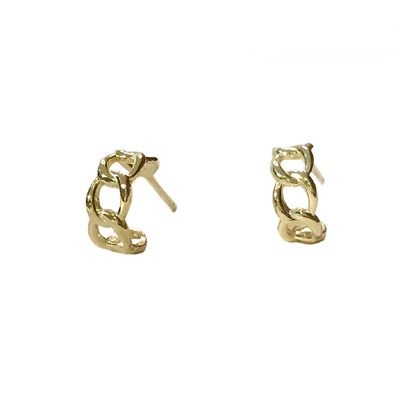 Hoop earrings with satin finishes for a smooth and elegant appearance-Mini Chain Half Hoop Huggies