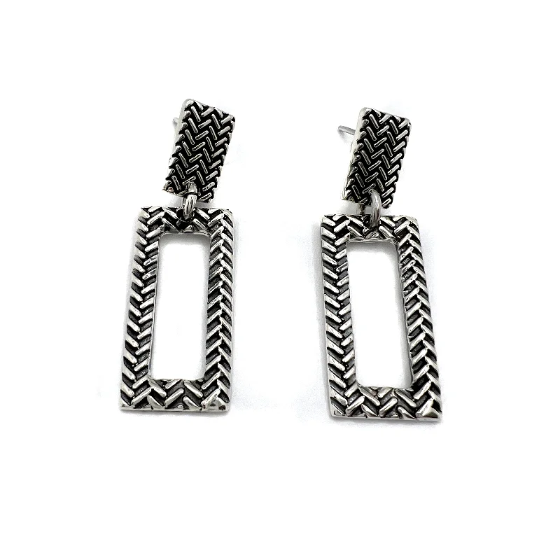 Elegant necklaces and pendants with diamond accents for added sparkle-Sterling Silver Square Dangle Post With Chevron Detail Earrings