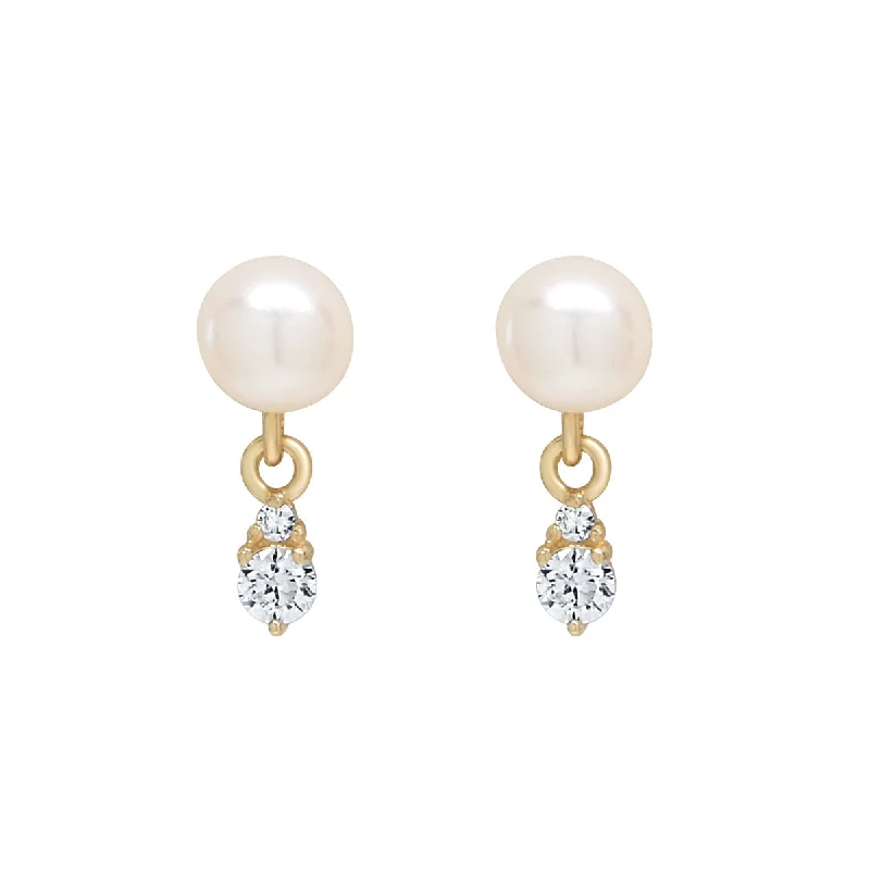 Best hoop earrings with geometric pendants for a modern, chic appeal-10k Solid Gold Pearl w/ Hanging CZ Studs