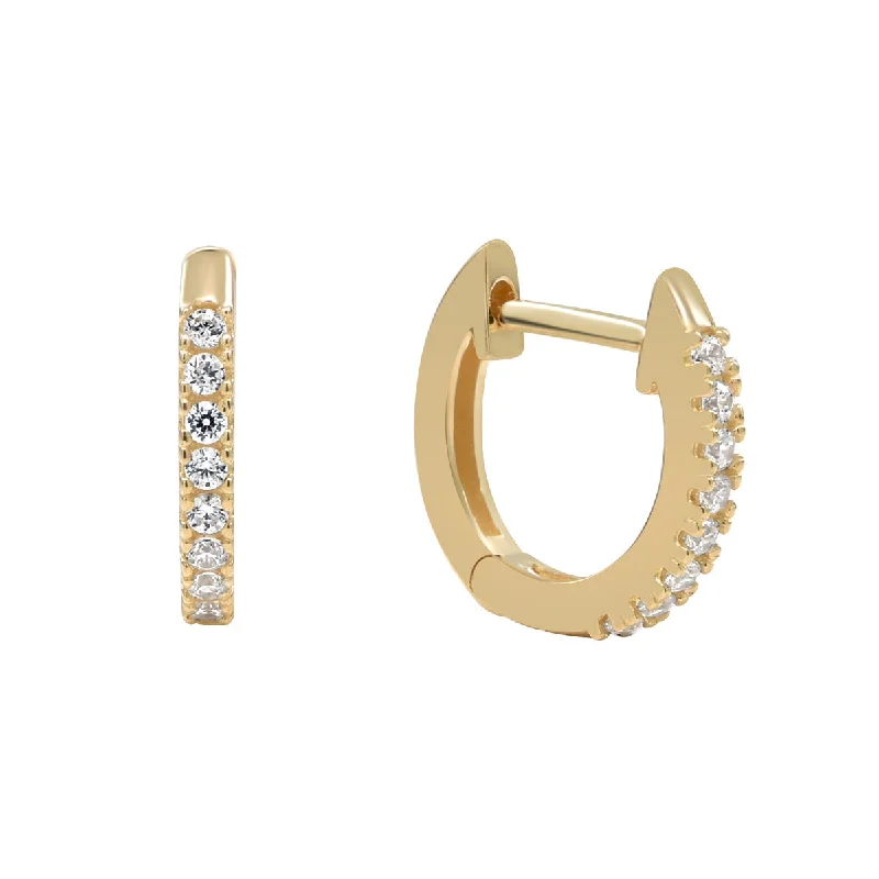 Best hoop earrings with geometric shapes for a modern and artistic appeal-10k Solid Gold Pave CZ Huggies