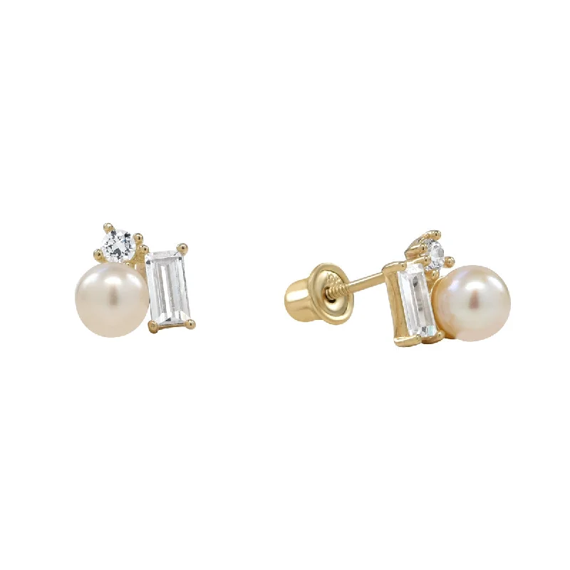 Best hoop earrings with custom engravings for a personalized and meaningful gift-10k Solid Gold Pearl w/ CZ Cluster Studs